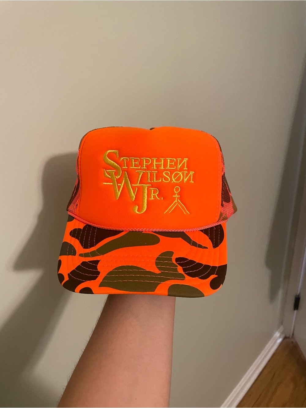 OTTO Neon Orange Trucker Hat with Brown Camo Visor Stephen Wilson Jr